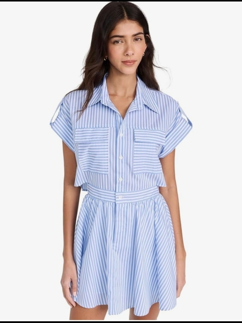 Striped Light Blue Cropped Button-Down Shirt